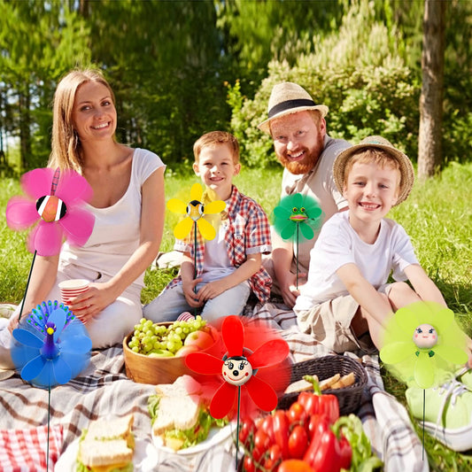 Allinus pinwheels with metal stakes ensure durable outdoor stability.