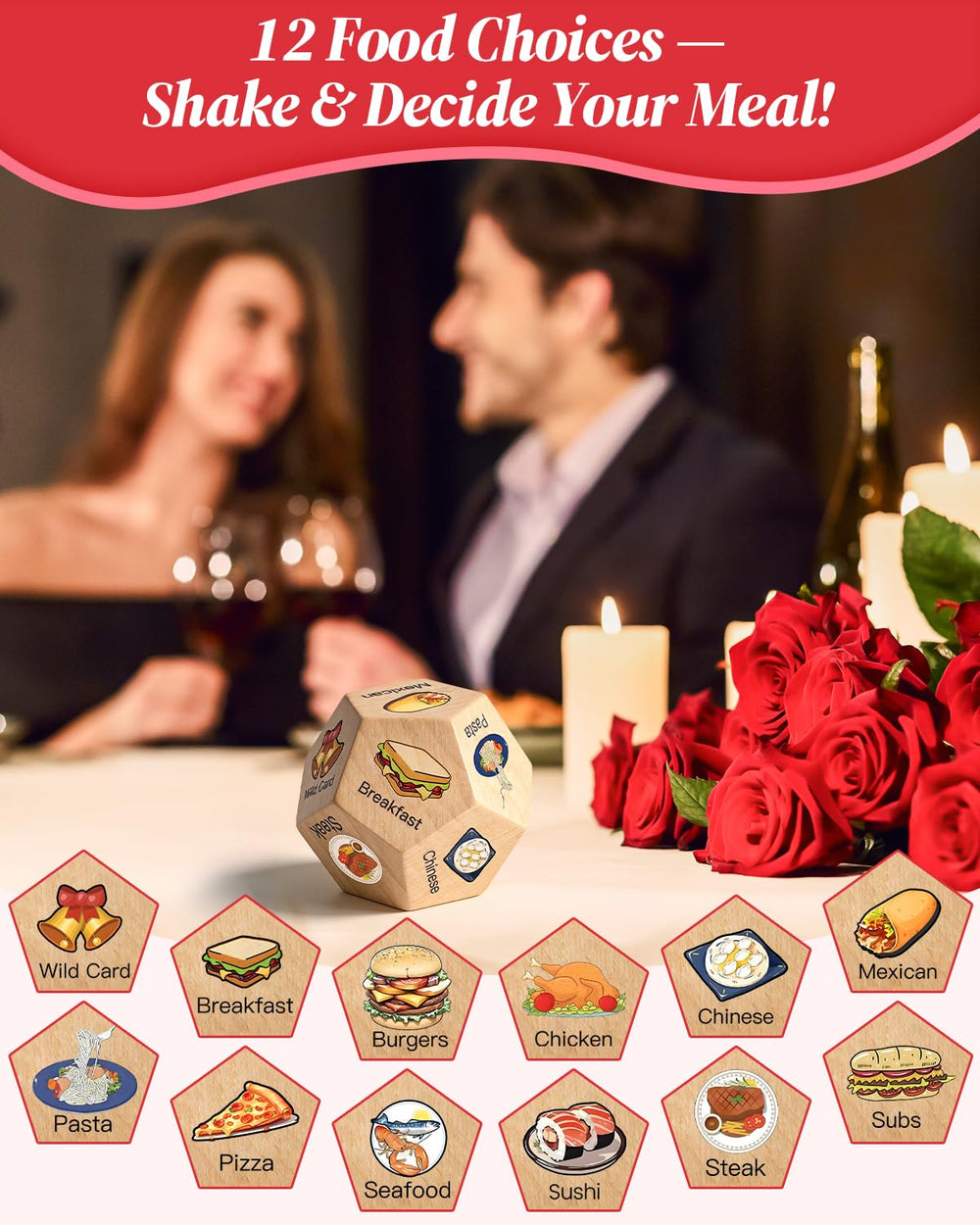 Allotall date-night dice with colourful wood finish for premium gift appeal.