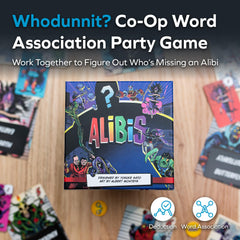 Allplay Alibis players debating at a table during a lively game night