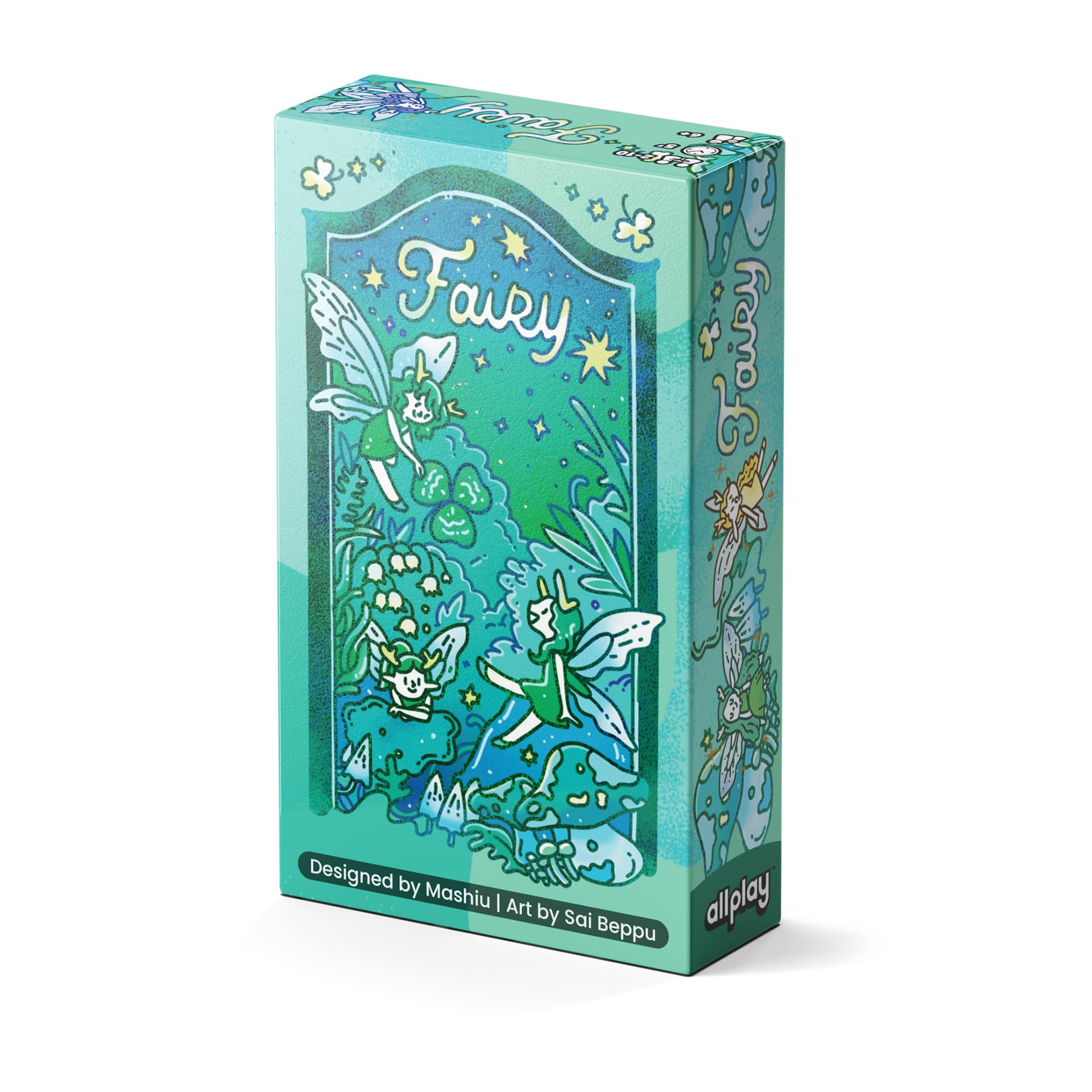 Allplay Fairy Party Card Game packaging shown, portable design ideal for travel and gifting