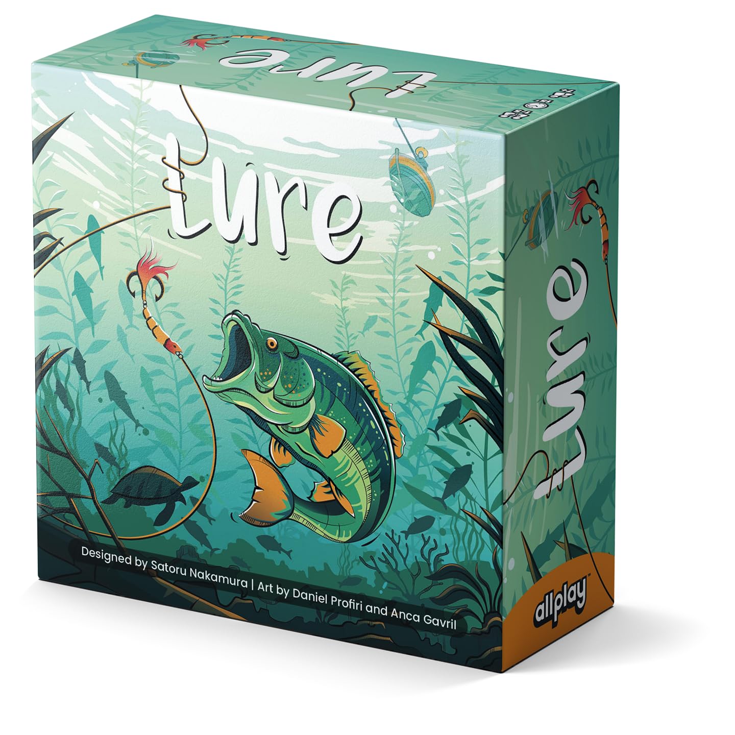 Allplay Lure board game dice and bids setup for early turn strategy.