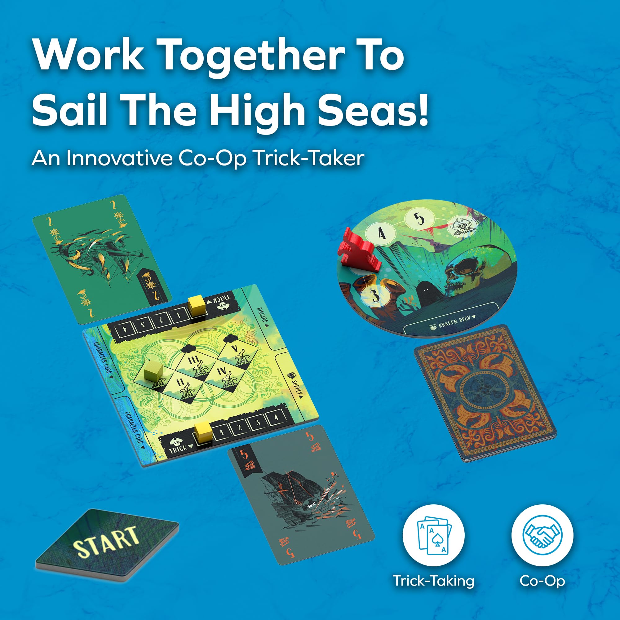 Allplay Sail game components laid out for cooperative trick-taking.
