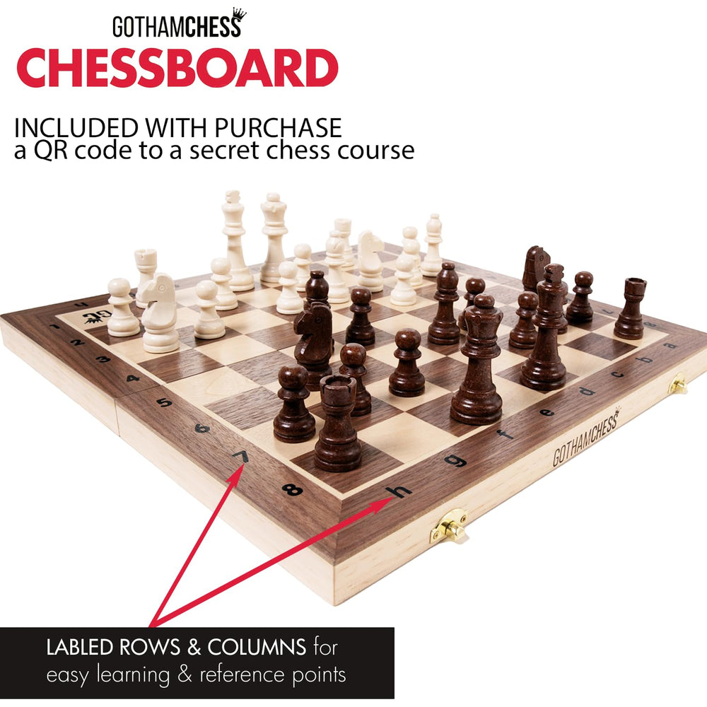 Allstar GothamChess Board velvet storage protects pieces when stored.