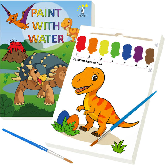 ALNETI dinosaur watercolor book with two brushes offers mess-free painting for toddlers.