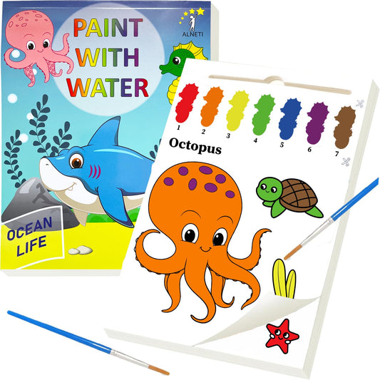 ALNETI watercolor book with sea animals for toddlers, mess-free painting at home