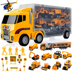 ALOTJOY 13-in-1 engineering set with diverse trucks for imaginative construction play.