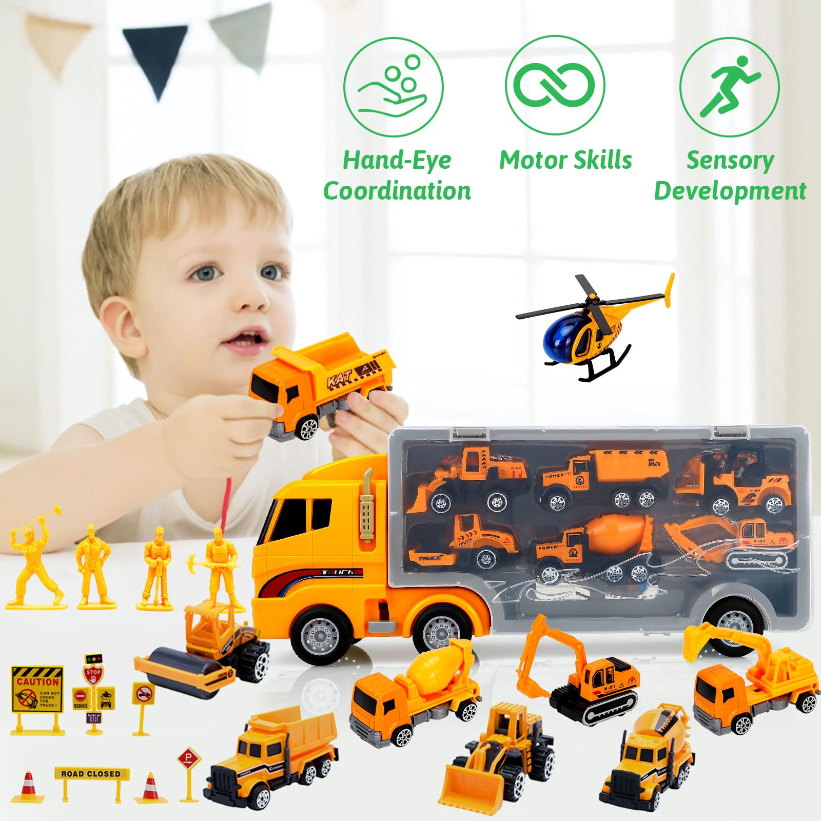ALOTJOY Large Engineer Carrier Truck with built-in storage for tiny builders.