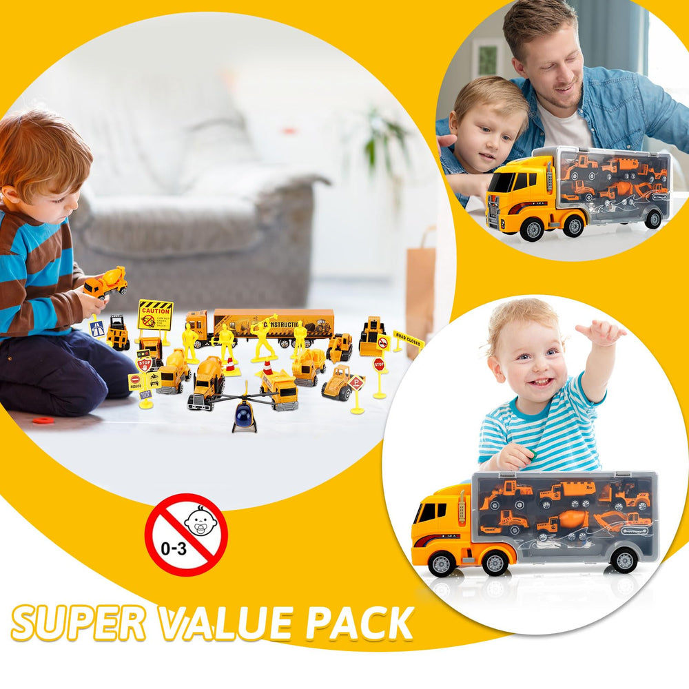 ALOTJOY Road Roller and Excavator Cement Truck set enhances hand-eye coordination.