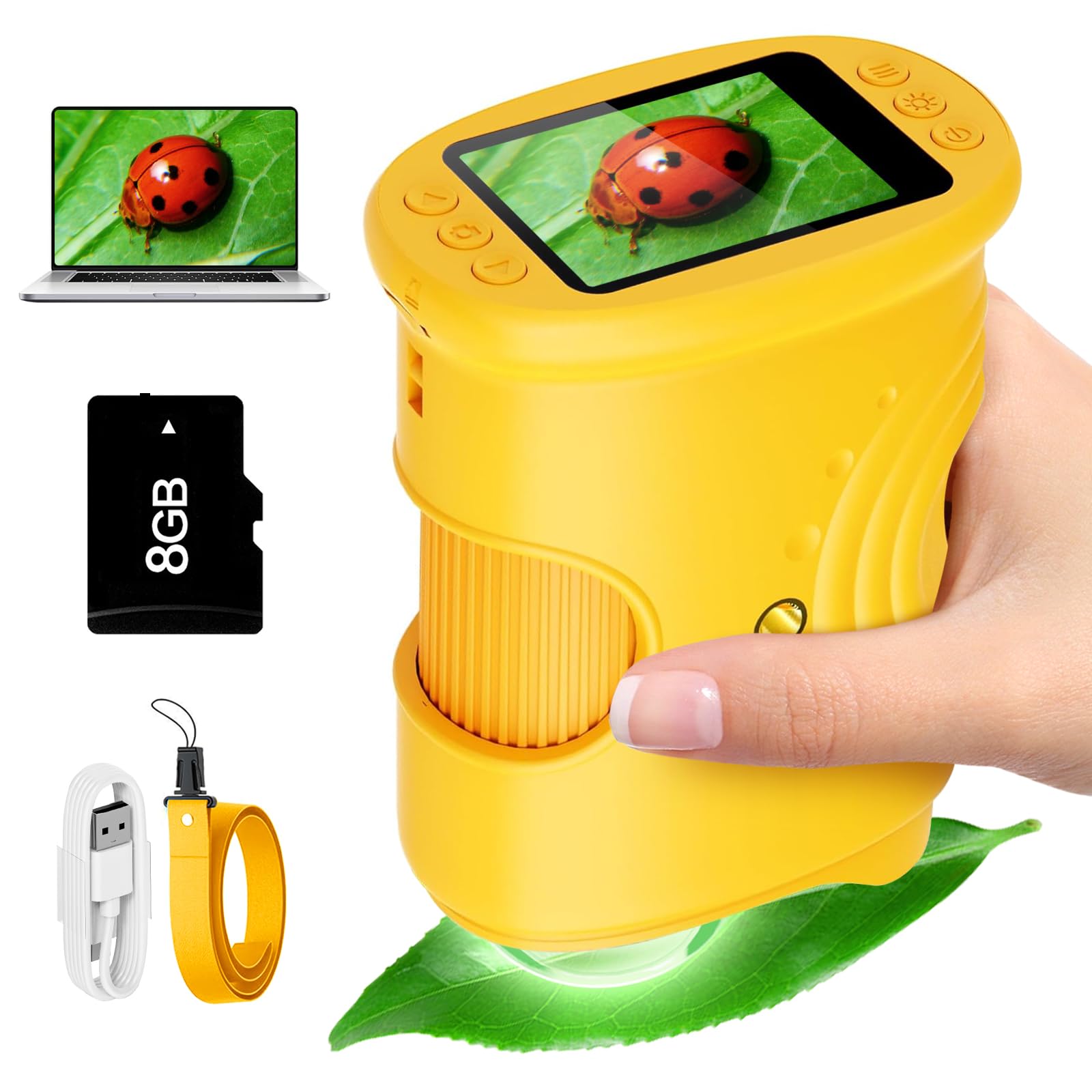 Alotwan Kids Microscope with HD Screen reveals bright close-ups for curious minds.