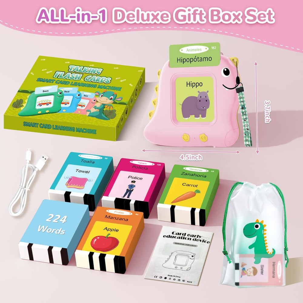 Gift box presentation of Alotwan Spanish Talking Flash Cards for birthdays and holidays.