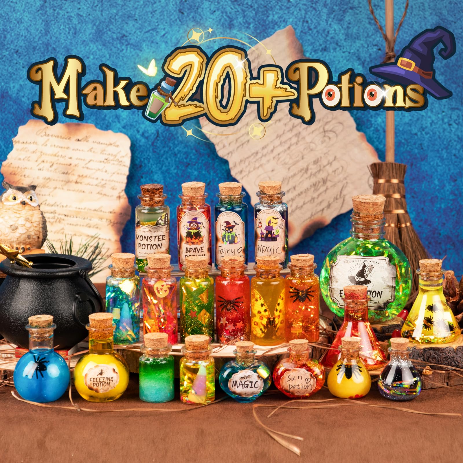 Alritz Science Potion Kits potion bottles on display help kids showcase experiments.
