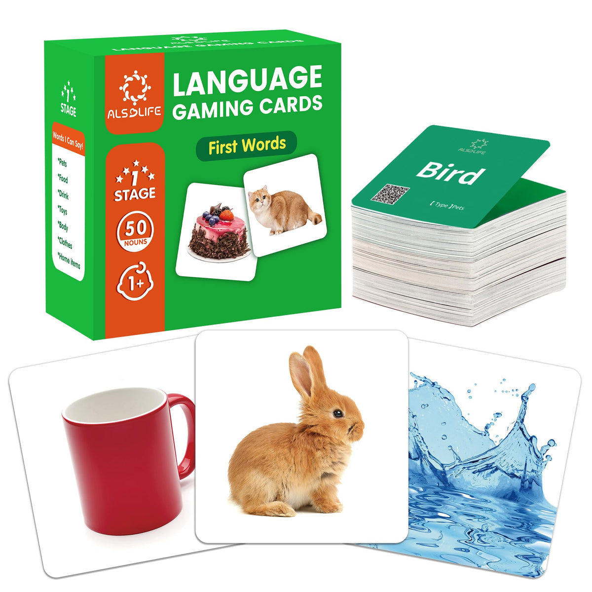 ALSOLIFE 50 First Words Dog – durable flash cards for early language practice.