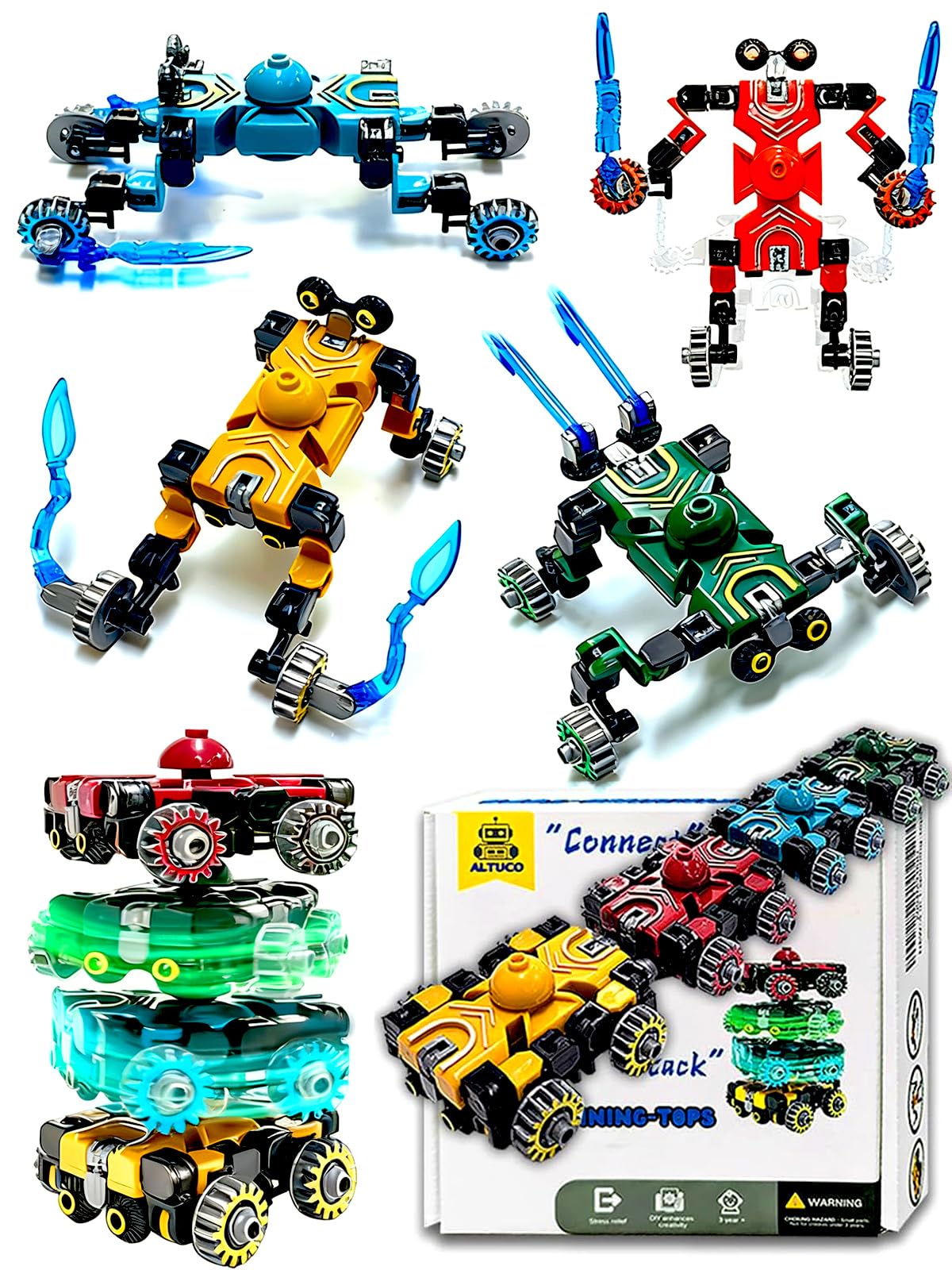 Altuco 4-pack transformable fidget spinner car front view for imaginative play and focus