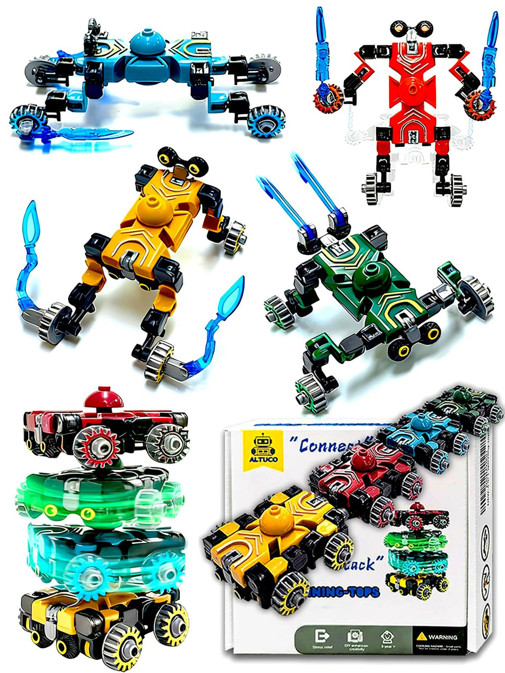 Altuco 4-pack transformable fidget spinner car front view for imaginative play and focus