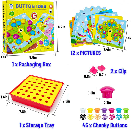 AluAbi Button Art Toy pattern cards with bright colors to spark creativity