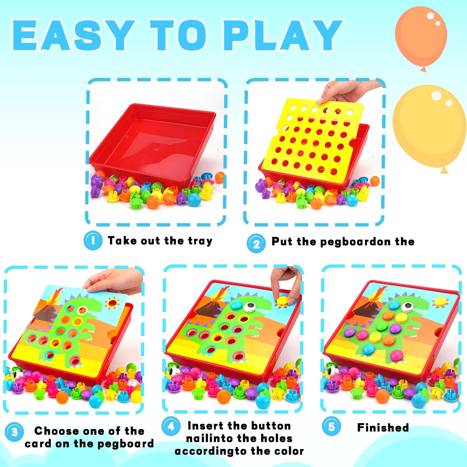 AluAbi Button Art Toys storage tray keeps pieces organized during play