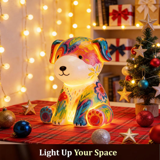 AluAbi painting kit with twelve color pots ready for kids' artistic dog lamp project