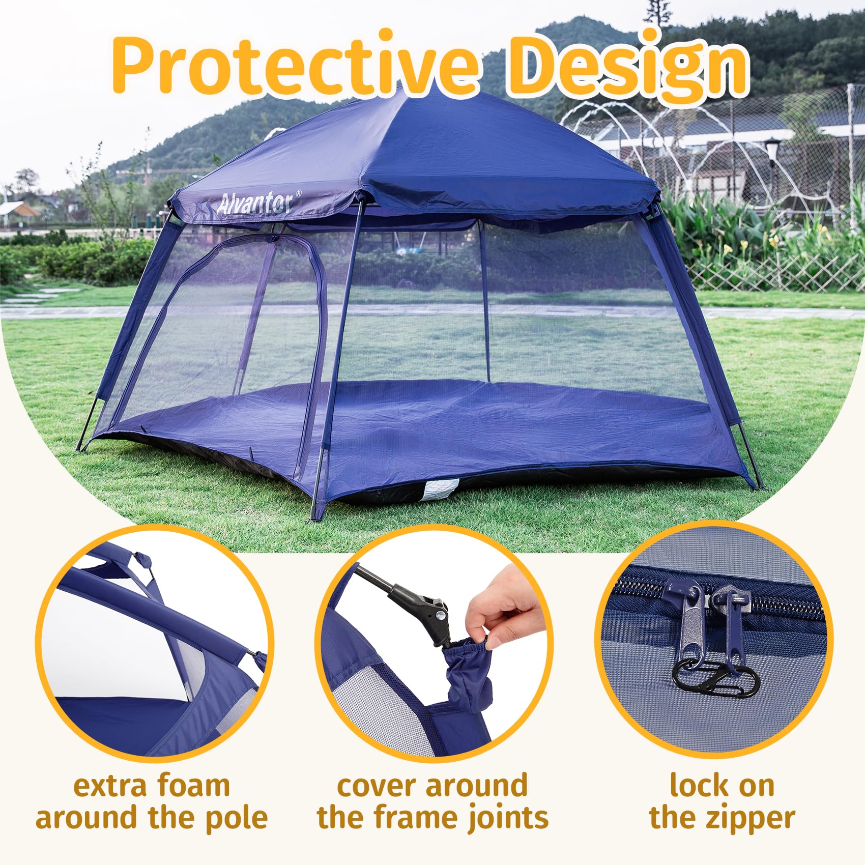 Alvantor foldable carry bag keeps playpen compact for travel.