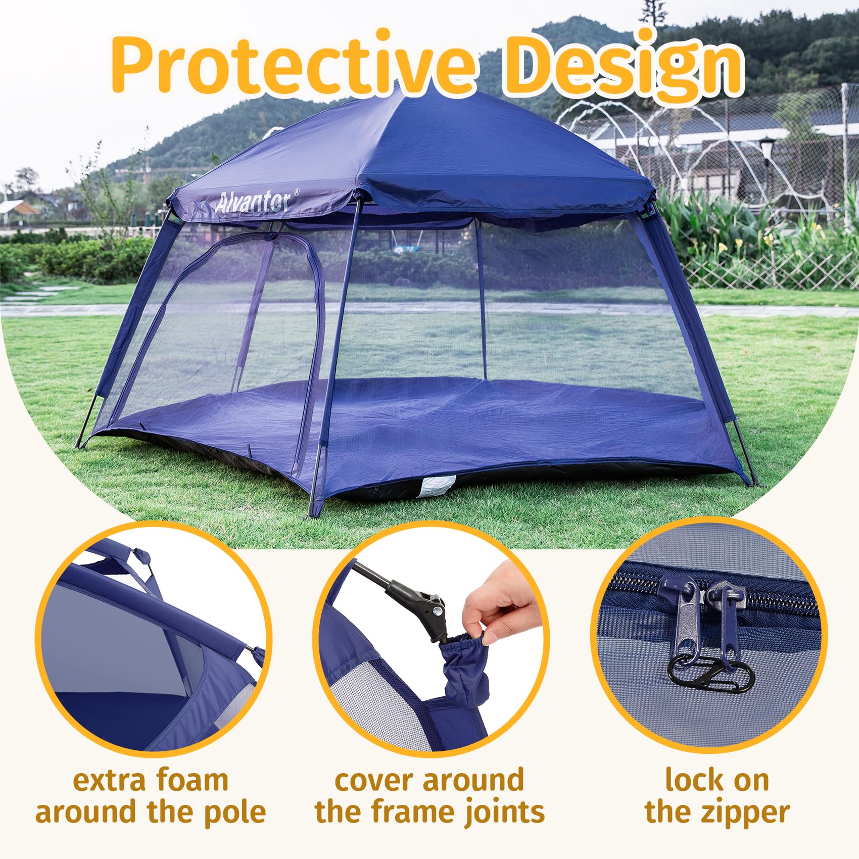 Alvantor playpen folds into a compact carry bag for portability