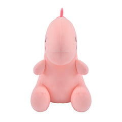 Alwoligag plush dinosaur full-body view, bright pink color and friendly design.