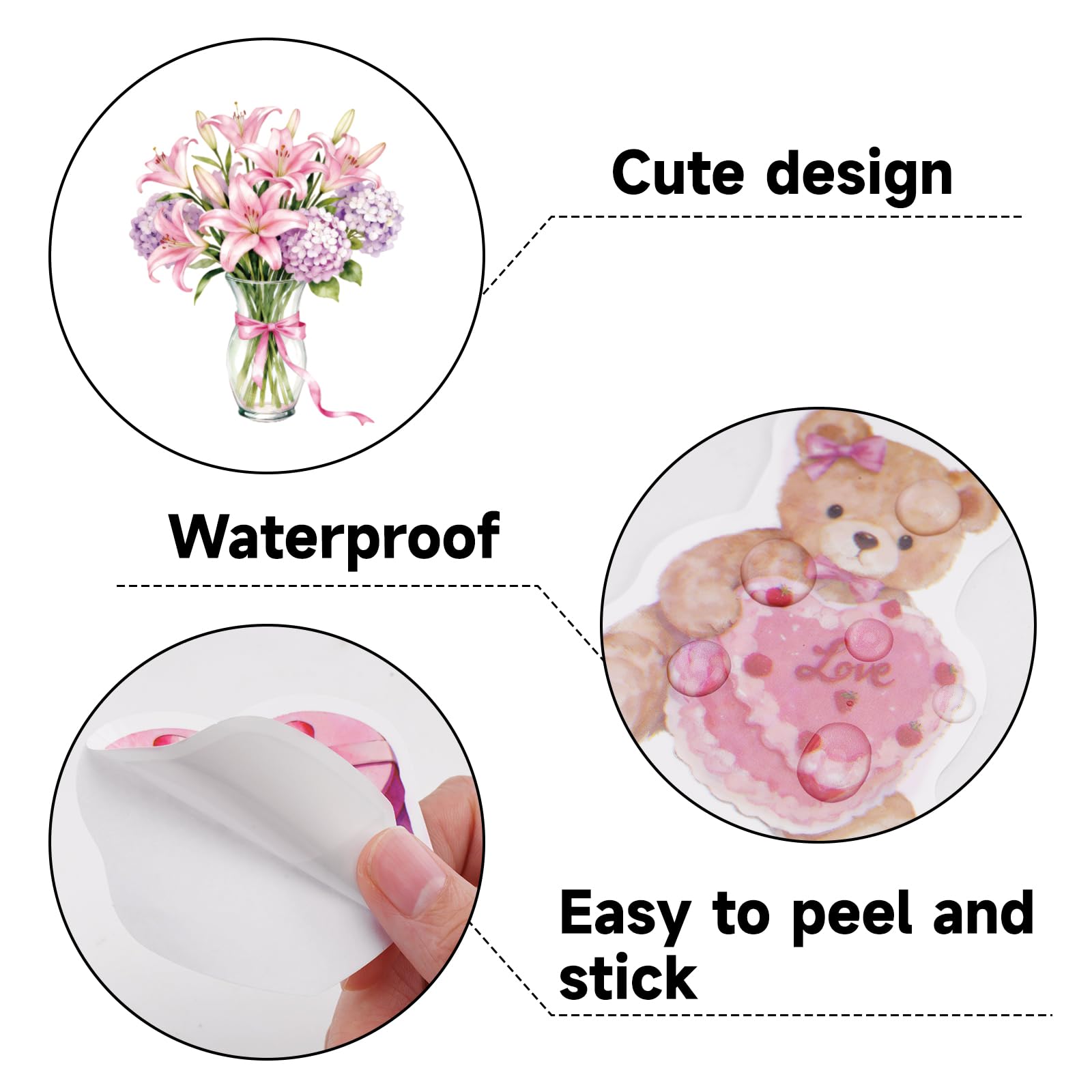 Alynta pink flowers stickers for journals and cups, adding cheerful color.