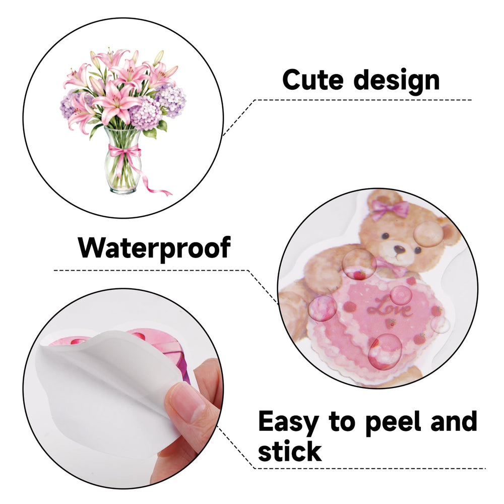 Alynta pink flowers stickers for journals and cups, adding cheerful color.