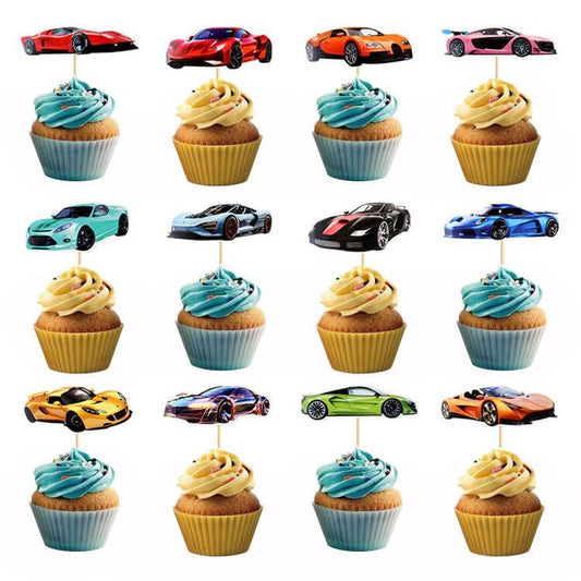 AMABAZR racing car cupcake toppers for vibrant birthday desserts and party decor