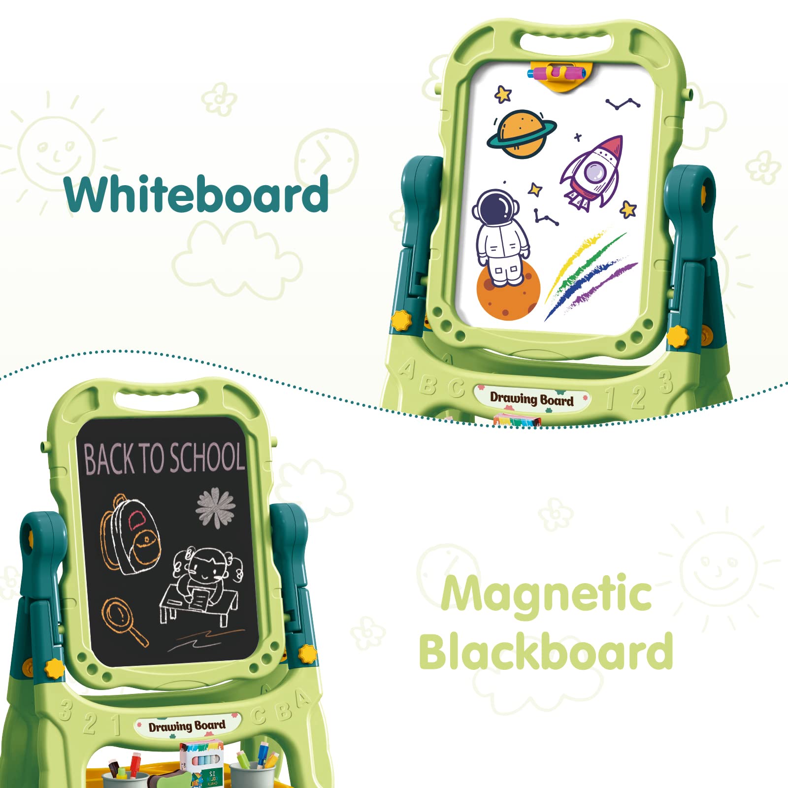 Amagoing easel compact and lightweight for easy storage and transport.