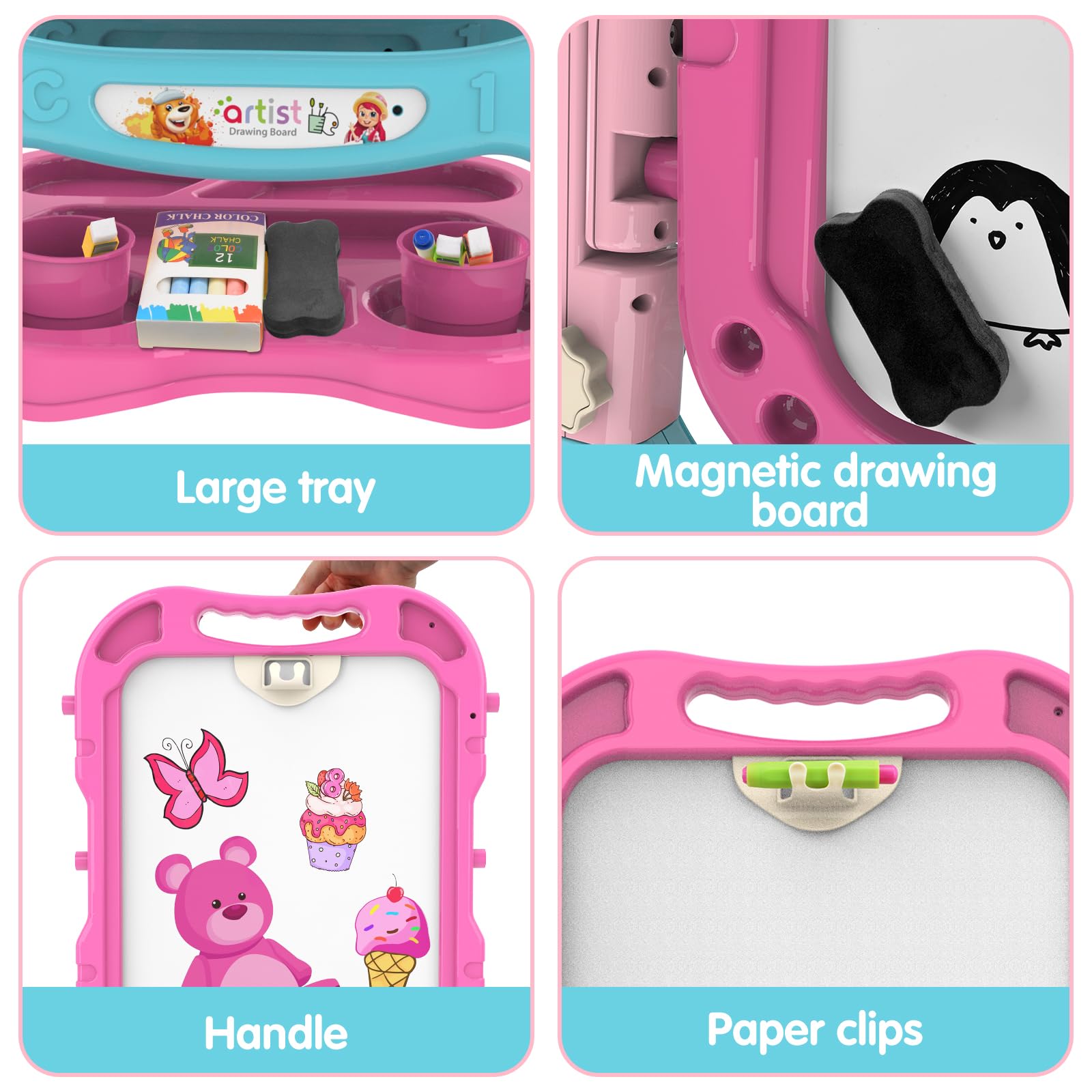 Amagoing Easel offers double-sided chalk and whiteboard for shared creativity.