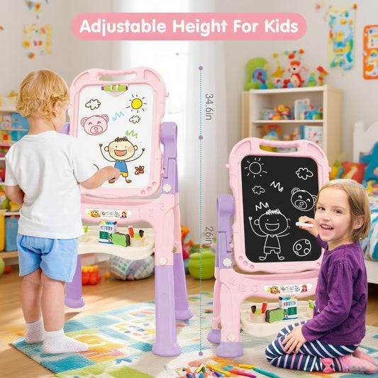 Amagoing easel with double-sided magnetic board for mess-free drawing