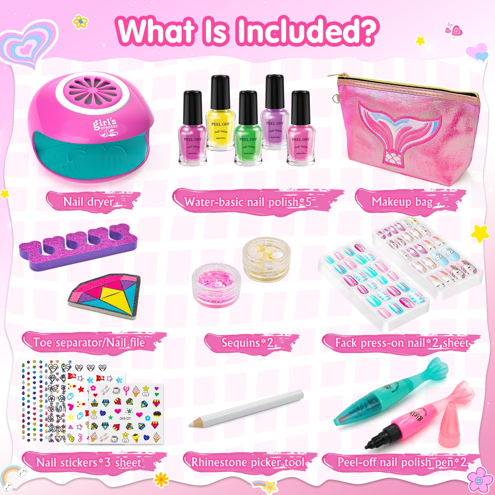 Amagoing unicorn mermaid press-on nails easy to apply for imaginative play