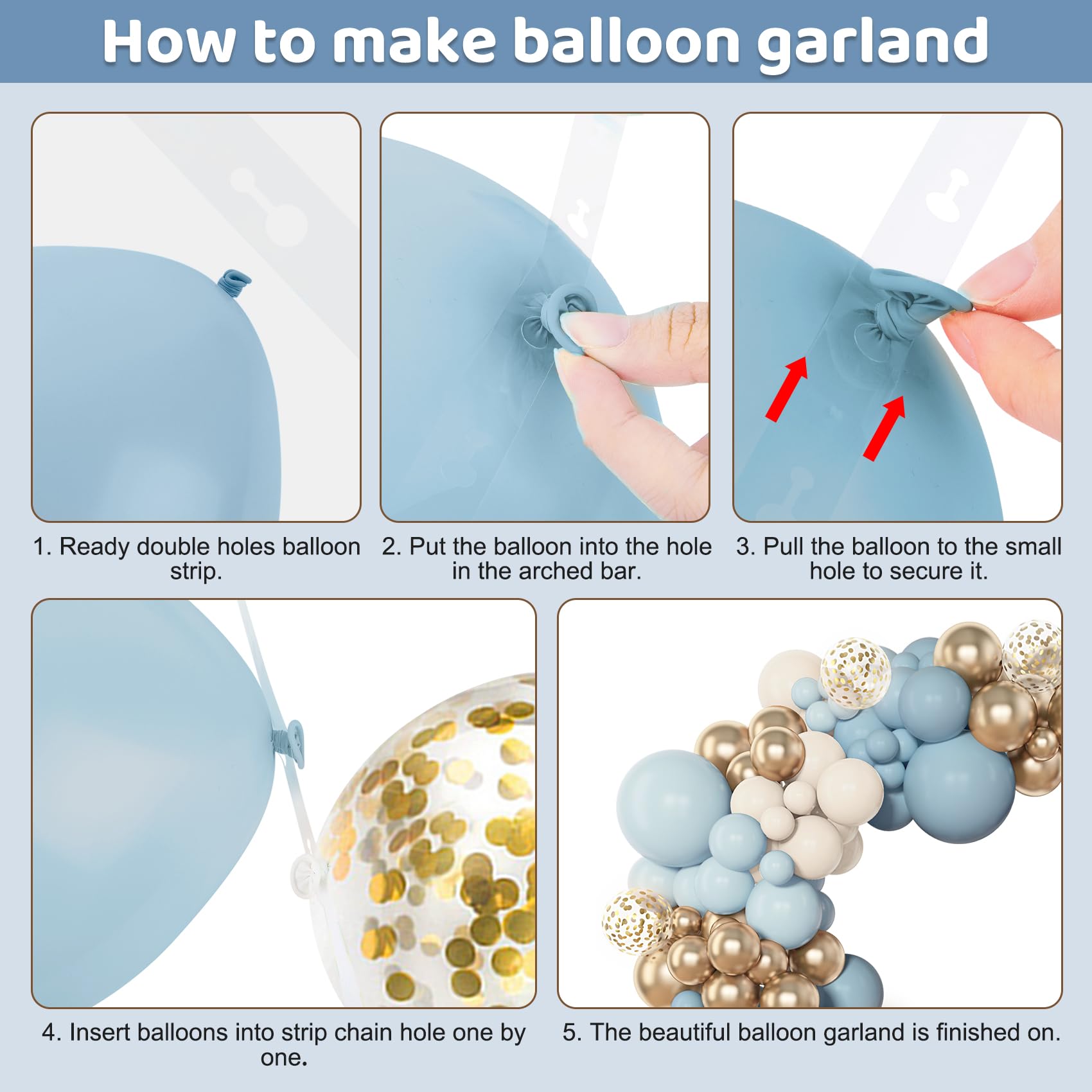 Amandir 12-inch mixed blue balloons add depth to garlands and centerpieces.