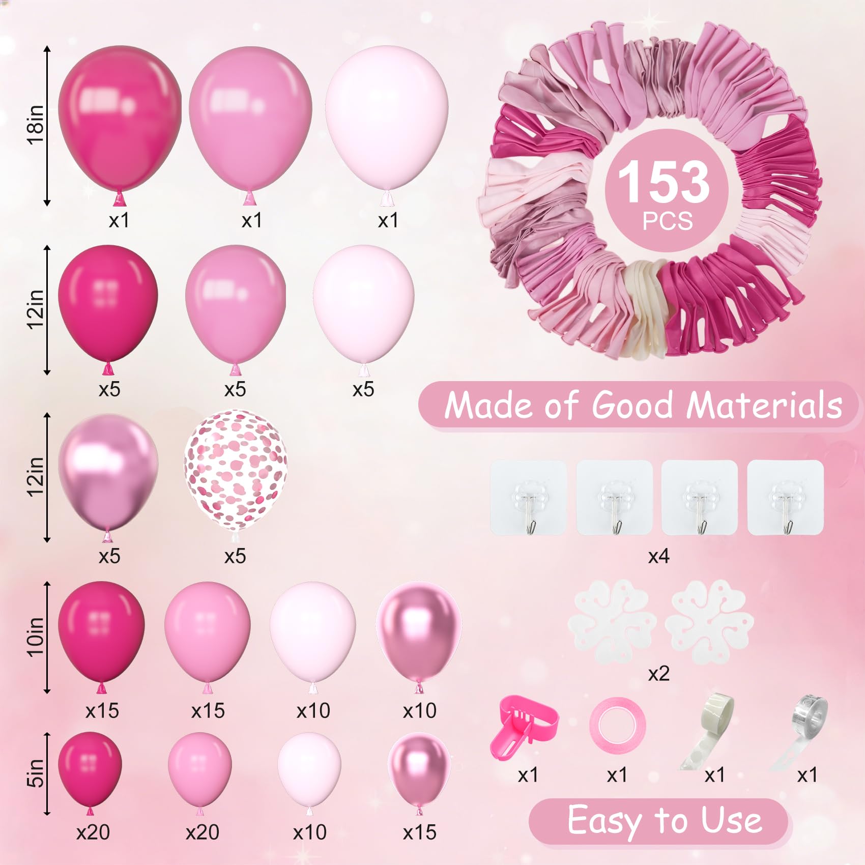 Amandir pink 12in confetti balloons add festive baby shower accents