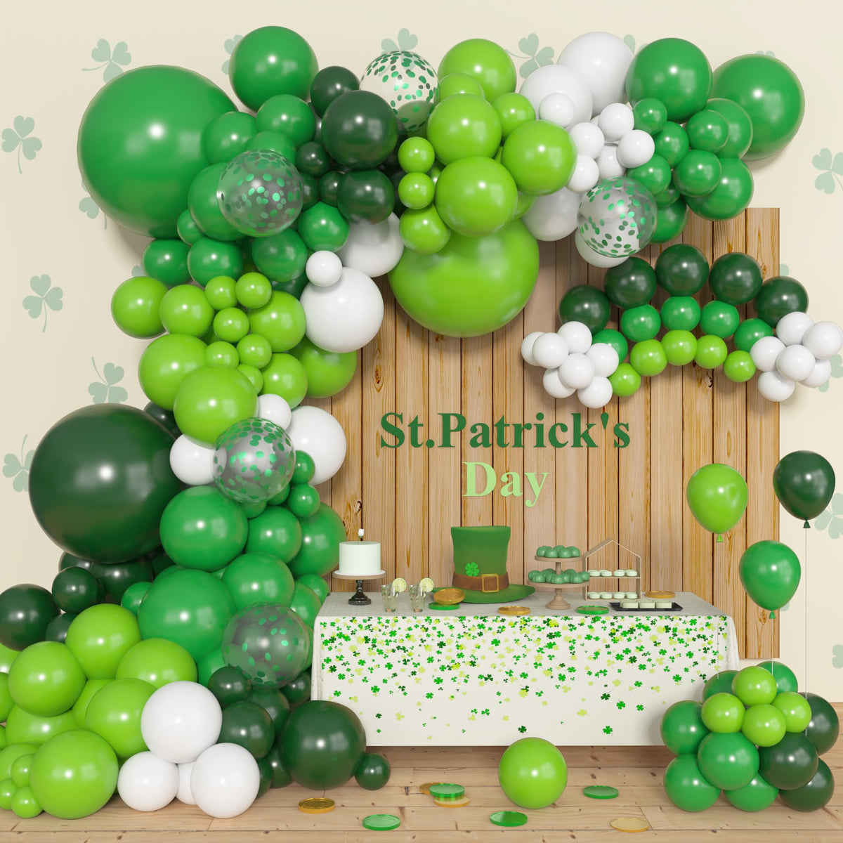 Amandir 153pcs green balloon arch full setup for a photo backdrop.
