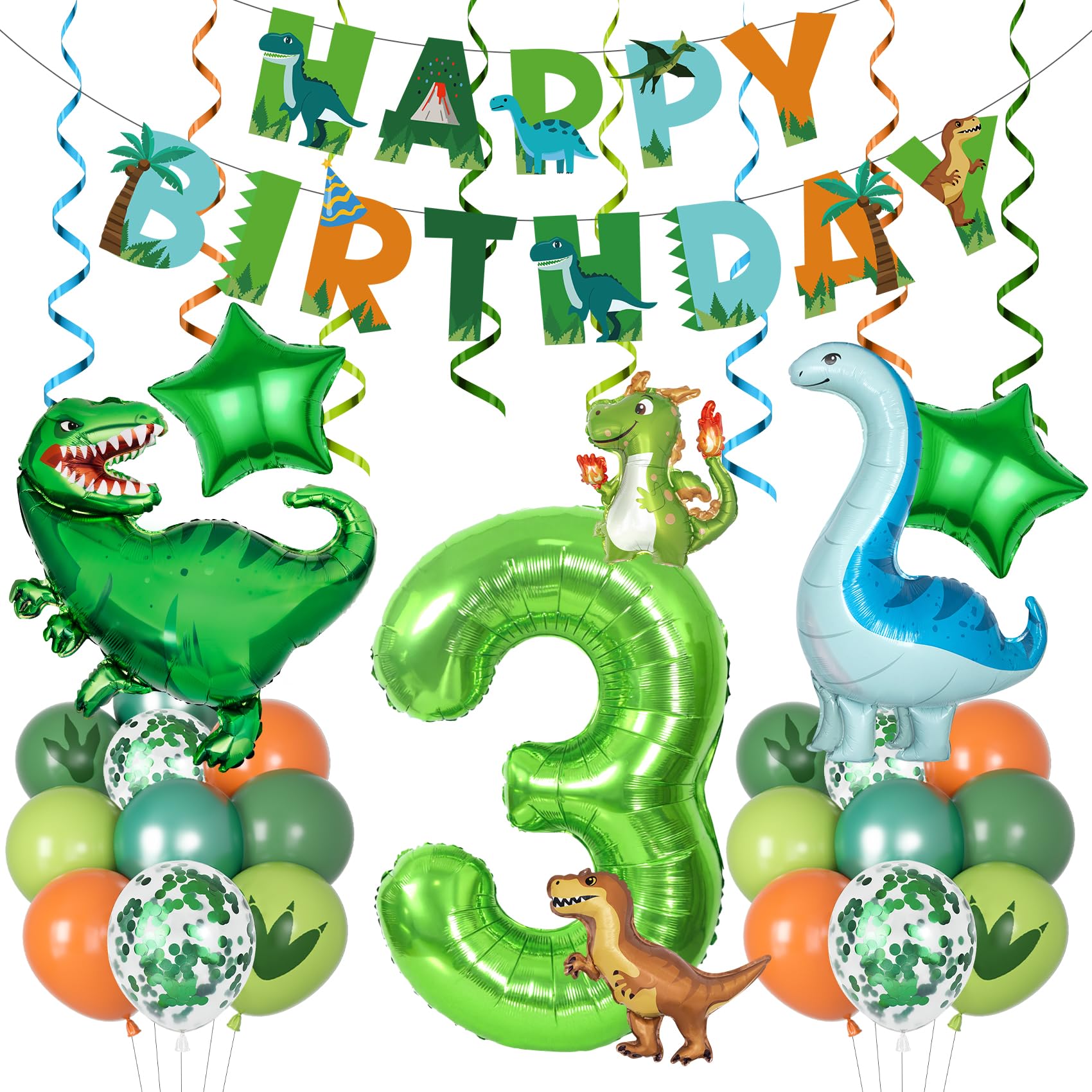 Amandir dinosaur foil balloons add playful color to kids' parties.
