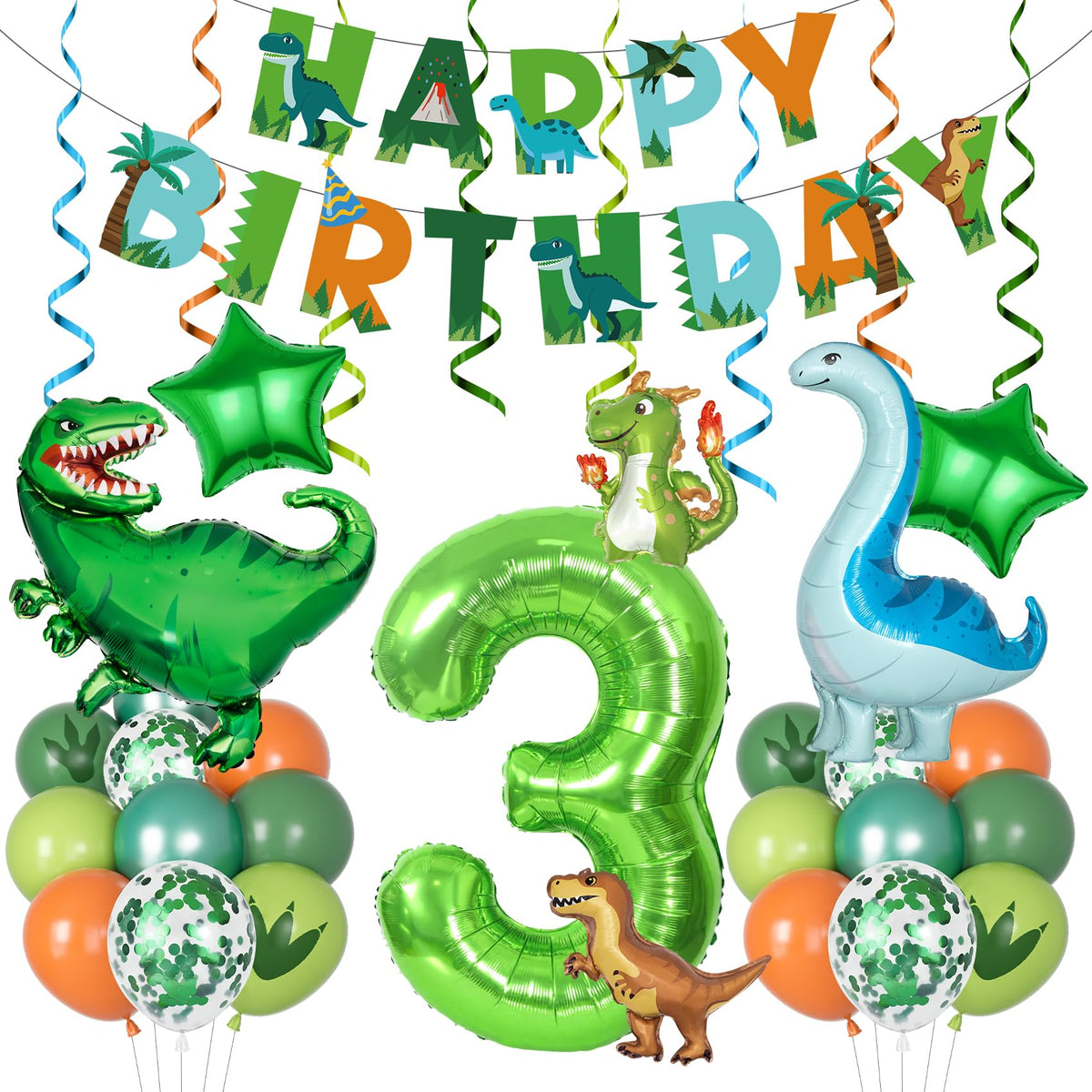 Amandir dinosaur foil balloons add playful color to kids' parties.