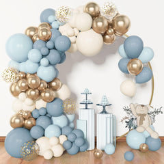 Amandir dusty blue balloon arch kit creates an elegant backdrop for parties.