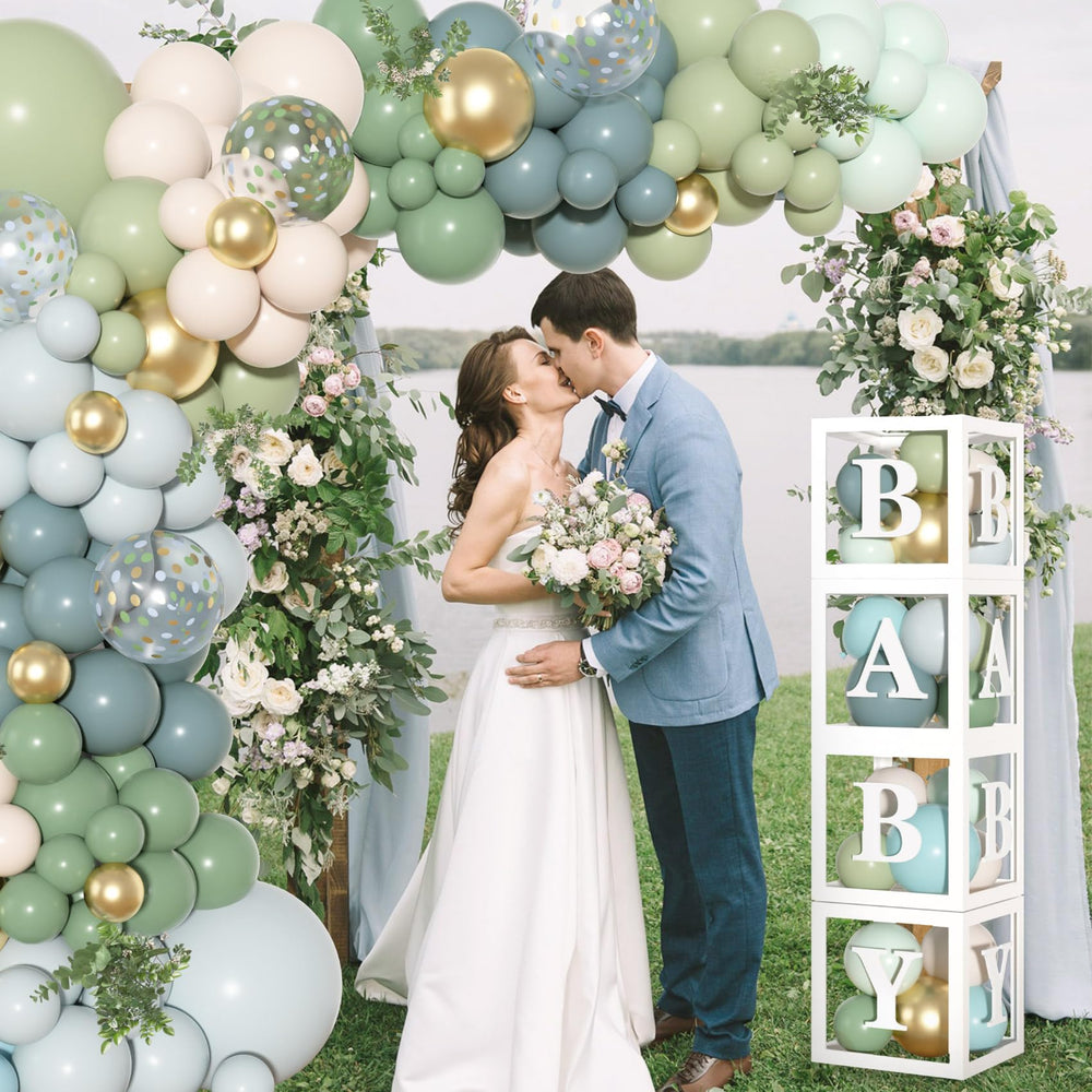 Amandir dusty blue and green setup on wall creating a cohesive backdrop