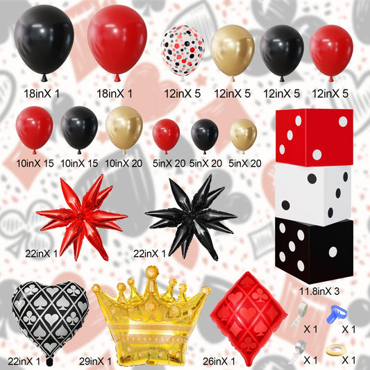 AMANDIR red, black and gold foil balloons for casino themed party decor