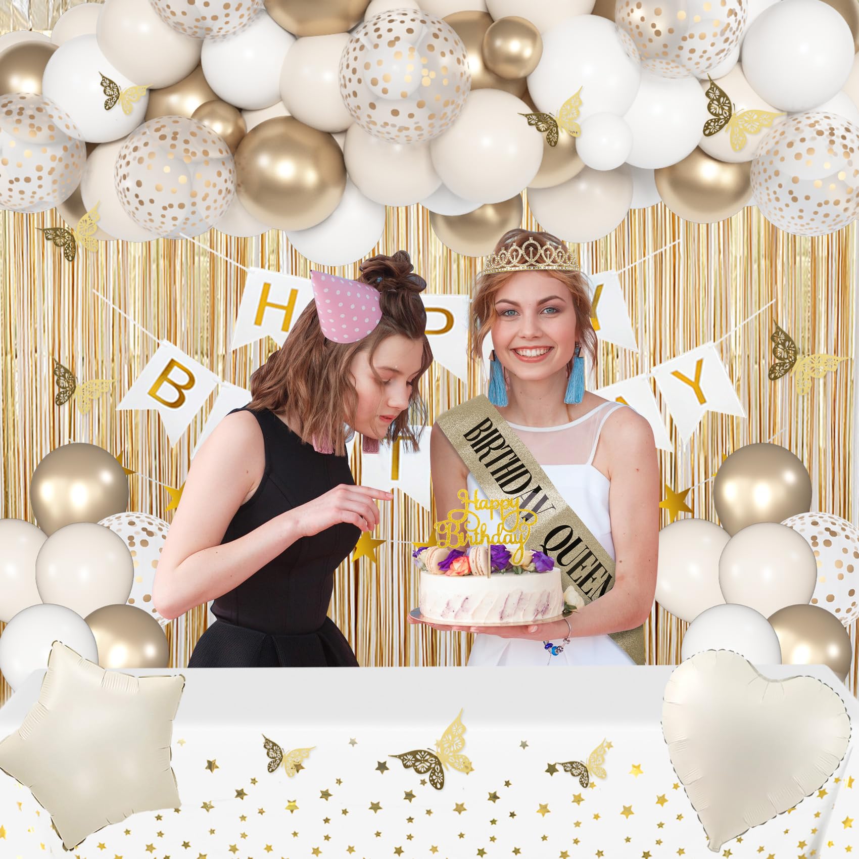 Amandir glittering star garland adds sparkle along walls and tables.