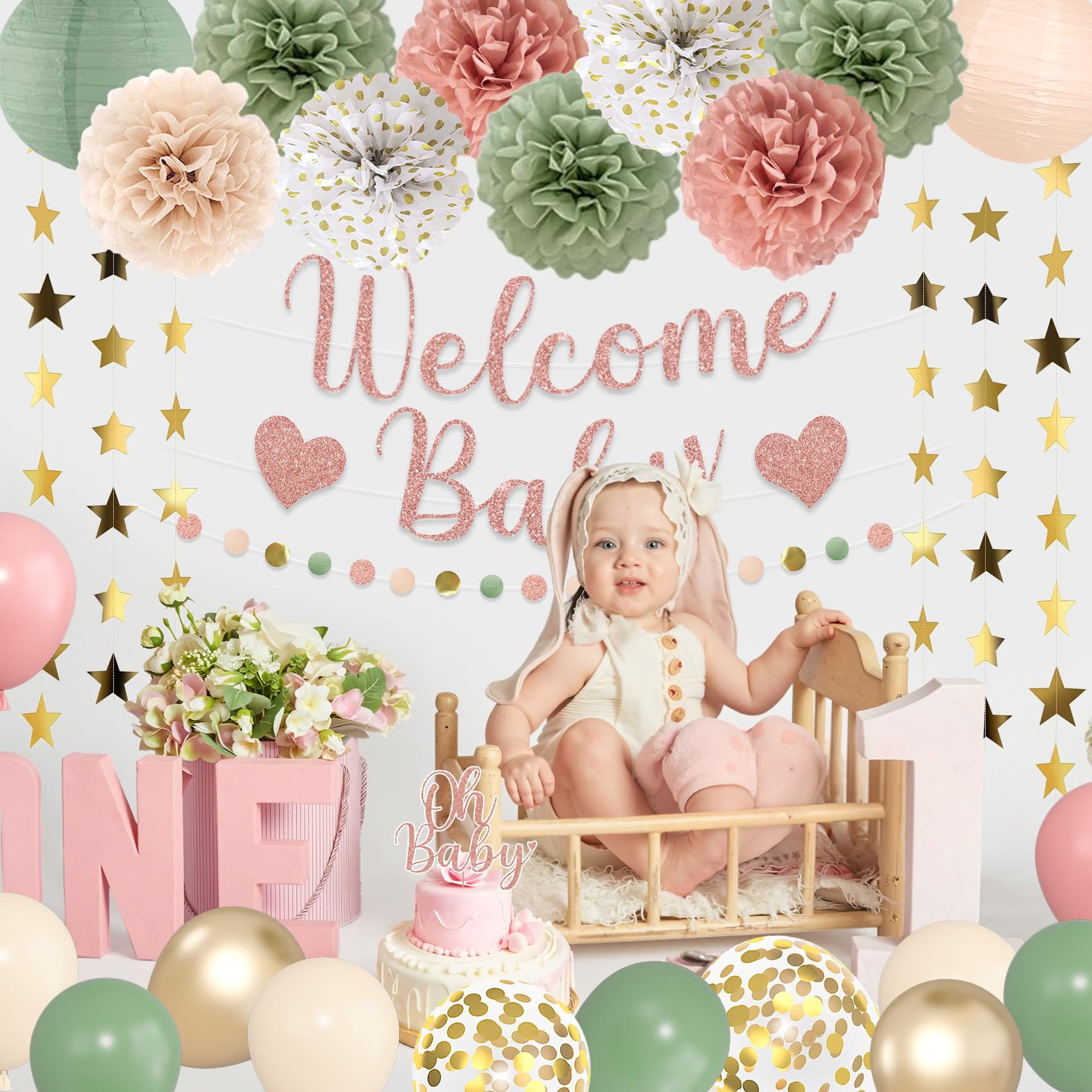 Amandir gold glitter star garland: adds shimmer to photos and tables.