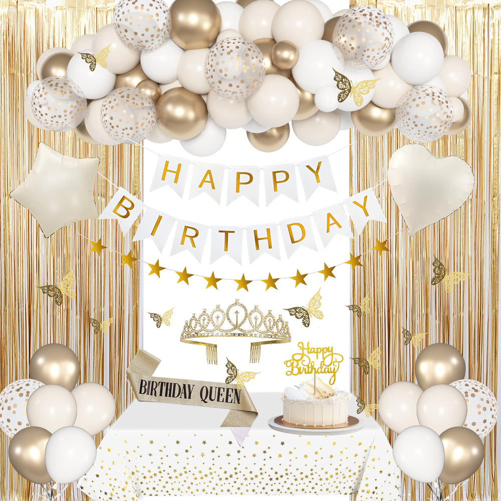 Amandir gold star table cloth adds an elegant focal point to birthday decor.