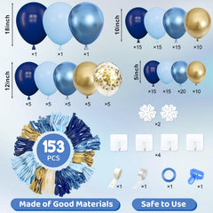 Amandir navy blue and gold 5in balloons add delicate accents to garlands.