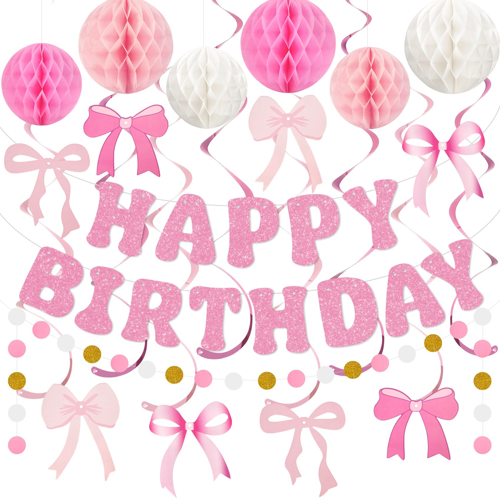 Amandir pink glitter birthday banner enhances photos with festive sparkle.