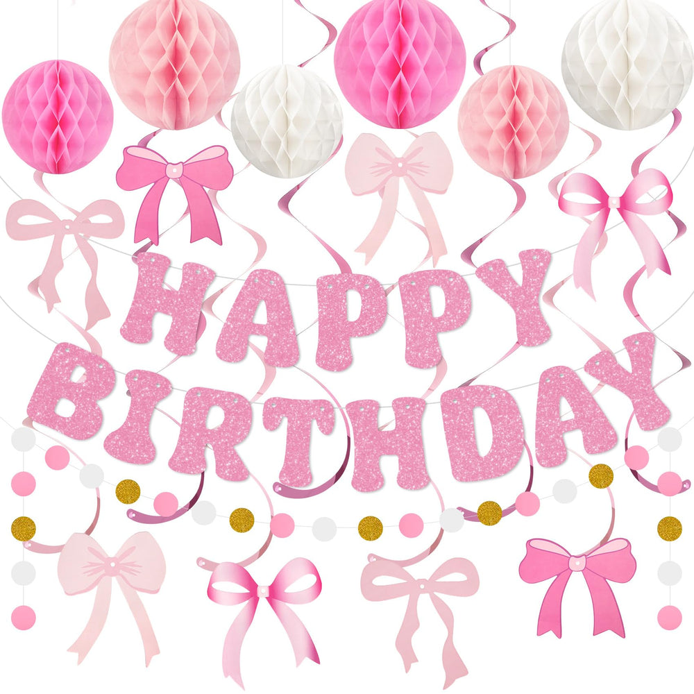 Amandir pink glitter birthday banner enhances photos with festive sparkle.