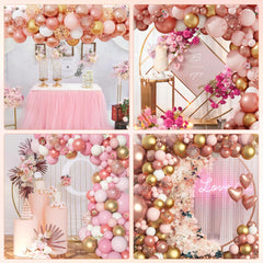 Amandir pink white gold confetti balloons elevate festive vibes.