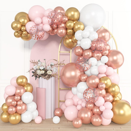 Amandir rose gold balloon arch kit with 18-inch balloons for elegant events.