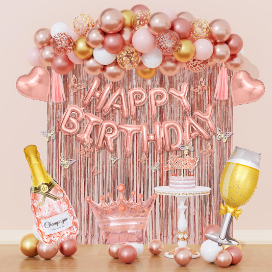 Amandir rose gold balloons create a chic birthday backdrop for photos