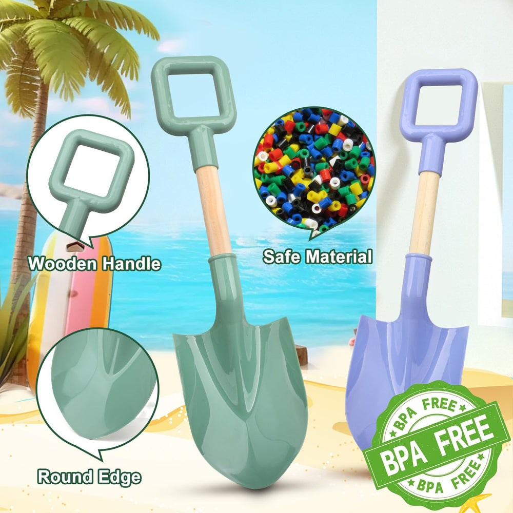 Amarlozn wooden-handle shovel with large scoop for kid-safe digging.