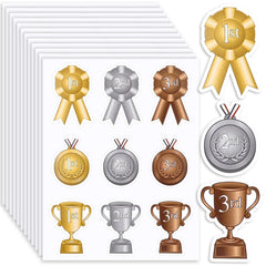 AmazingSpark 108-pcs award sticker pack with gold, silver, bronze designs for classroom rewards.